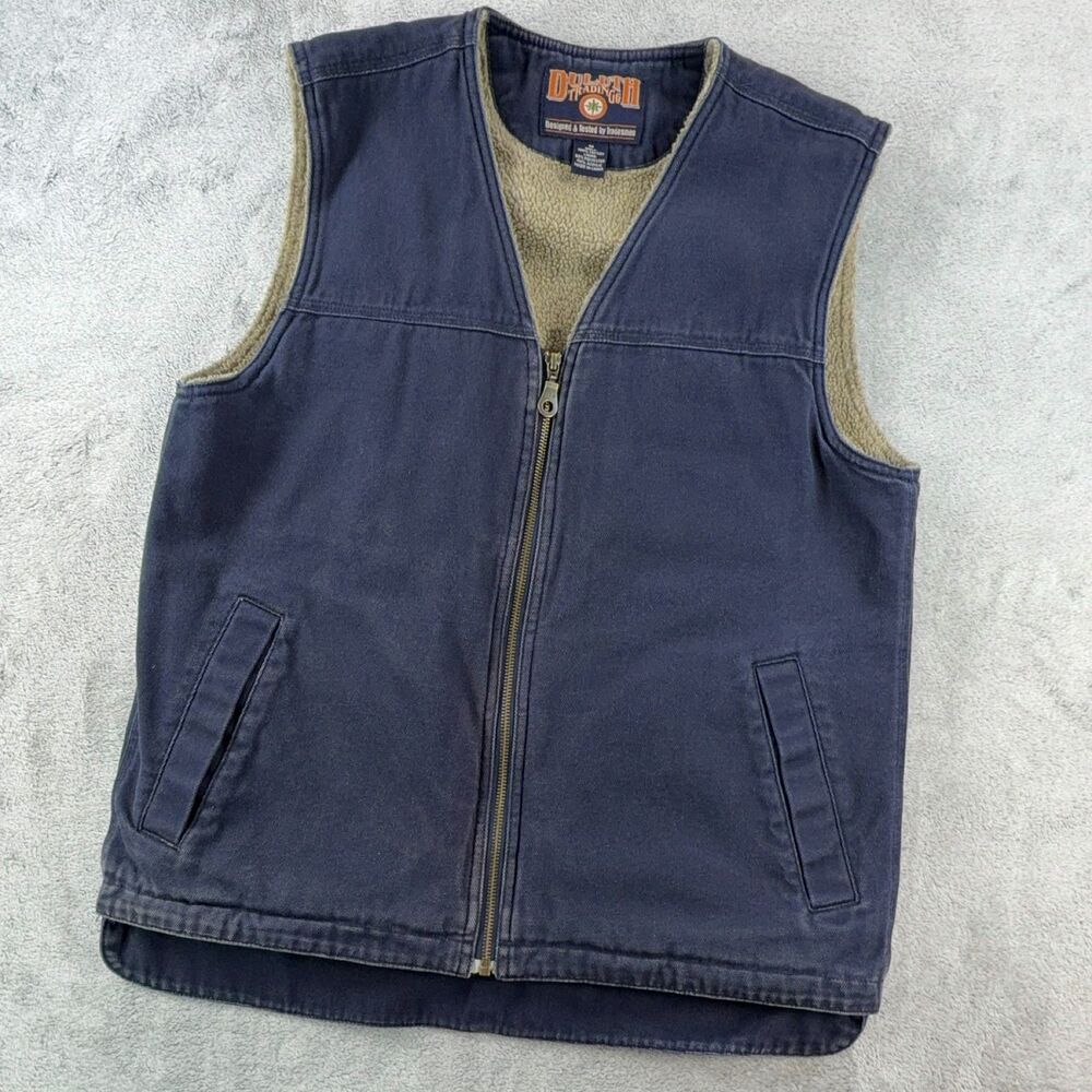 Duluth Trading Co Reversible Fleece Lined Vest Navy Blue M Canvas